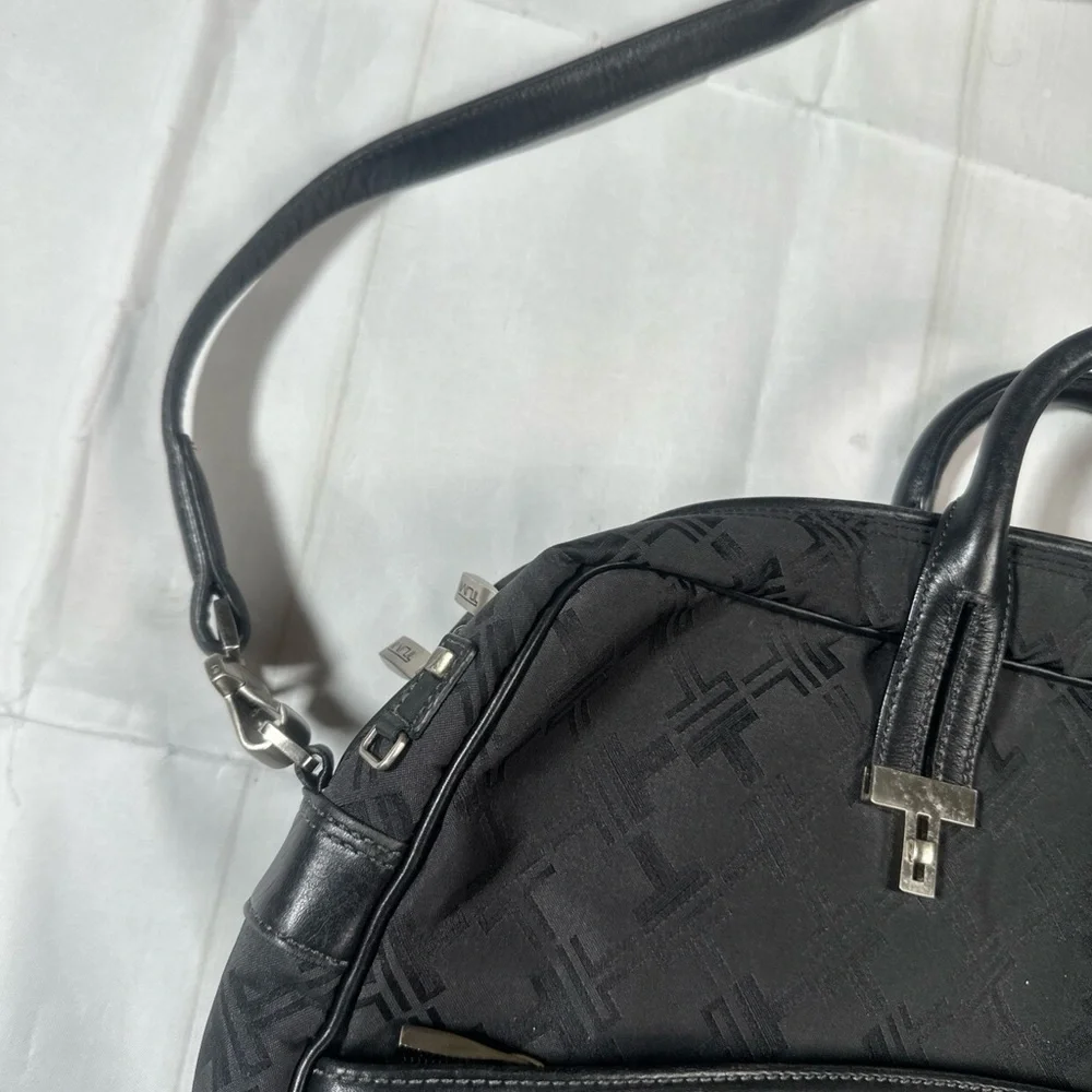 Tumi Black Monogram Laptop Briefcase With Leather Handles And Strap